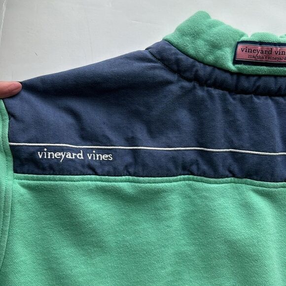 Vineyard Vines Mens M Shep Quarter Zip Sweatshirt Green Blue Preppy‎ Logo Shirt - Picture 7 of 12